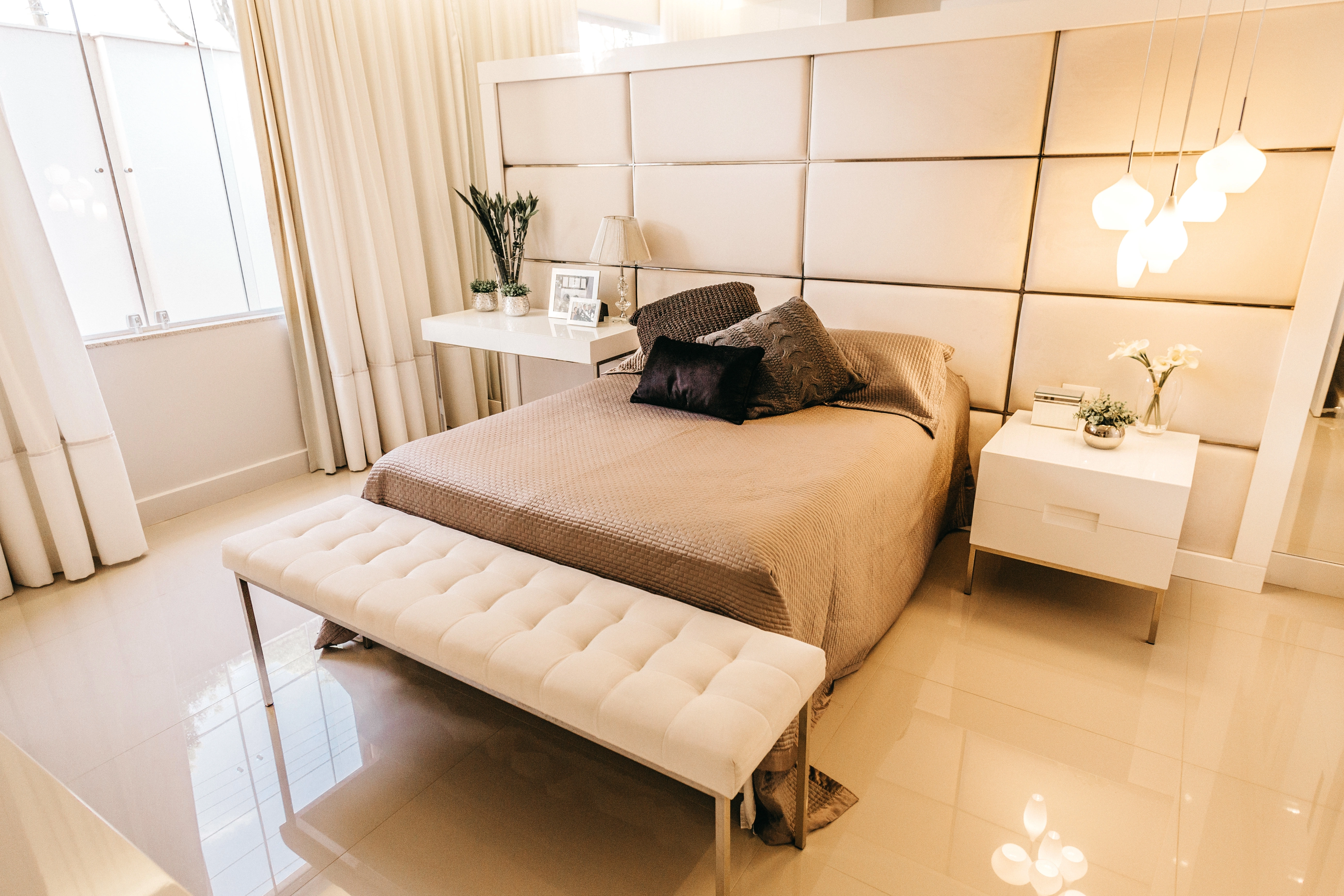 Luxurious bedroom maintained with flexible recurring cleaning schedule